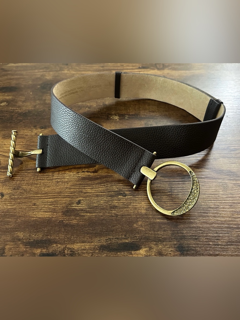 Chico's Brown Wide Leather Belt Boho Crescent Buckle Western Clean Girl